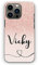 Personalised Initials Phone Case For Apple iPhones, 16, 15, 14,13, 12, 11, Pro Max, Mini, XR, SE Pink Marble Fade with Custom Name and Black Balloon Heart Wave Line, Marble Print Hard Phone Cover