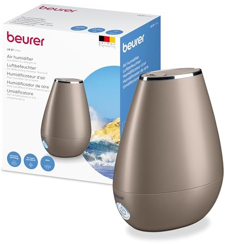 Beurer LB 37 Air humidifier with Ultrasound atomisation, Including Integrated Aroma Diffuser, humidifier with Quiet Night Mode for the Bedroom, 2L Tank for Rooms up to 20 m², Toffee