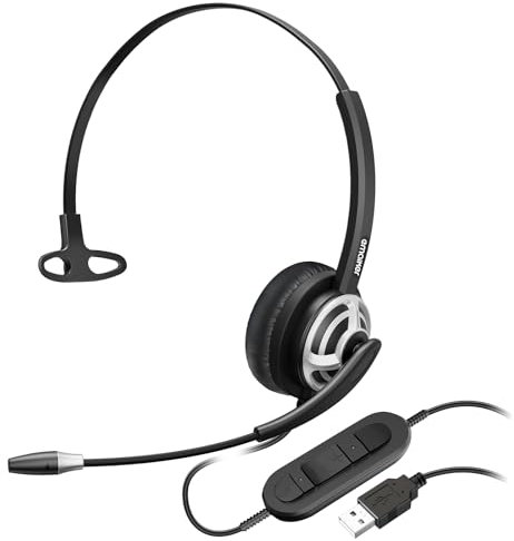 EMAIKER One Ear USB Headset with Noise Canceling Microphone, Monaural Call Centre Office Headphone with Mic for PC Mac Laptop Skype Teams Zoom Webex Zoiper Meeting Conference Softphone Calls