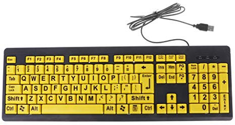 huiingwen Big Black Letter Print Yellow Key USB Keyboard for Elderly and Visually Impaired