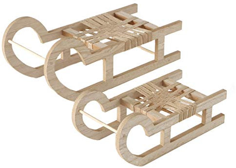 Spetebo Holzschlitten 2er Set - 37/27 cm - Deko Holz Schlitten Weihnachtsdekoration Tischdekoration