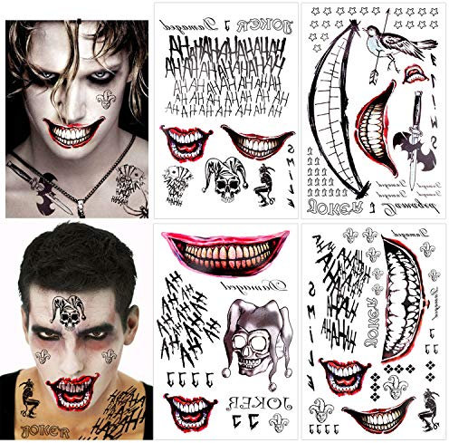 HOWAF 82 piezas SuicidePelícula Tatuaje Joker Tattoos Halloween tatuajes temporales hombres Mujeres Carnaval Halloween Cosplay, Idea de Regalo