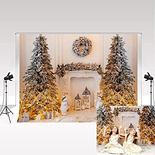 Kate Weihnachts Hintergrund für Fotografie 10x10ft/3x3m Weihnachtsbaum Weißer Kamin Fotostudio Hintergrund für Fotoshooting Familie Photo Booth Requisiten Weihnachtsfeiern Dekoration