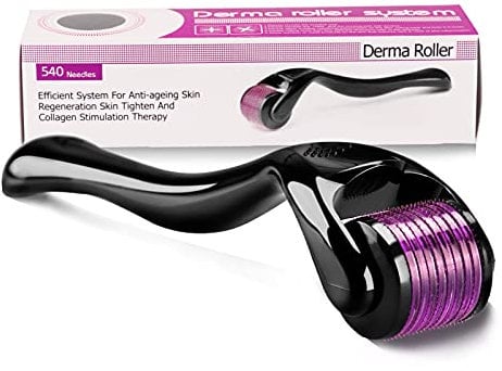 Derma Roller 0,5 mm Nadeln 540 Titan Mikronadel-Roller für Gesichtshaut, Verjüngung, Anti-Falten, Anti-Aging-Hautregeneration, Haarausfall, Akne-Narben, Dehnungsstreifen