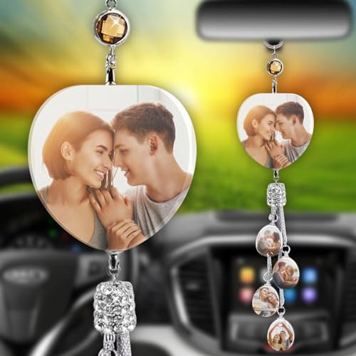 Personalisierte Fotogravur Spiegel Anhänger - Auto Rückspiegel Dekoration Mit Herzform Wassertropfen - Geschenk