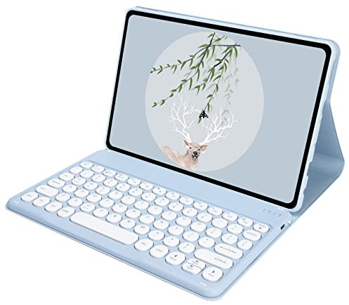 BAUBEY Keyboard Case for All-New Fire HD 10 and Fire HD 10 Plus Tablet (Only Compatible with 11th Generation 2021 Release), Slim Lightweight Cover with Detachable Bluetooth Keyboard (Sky Blue)