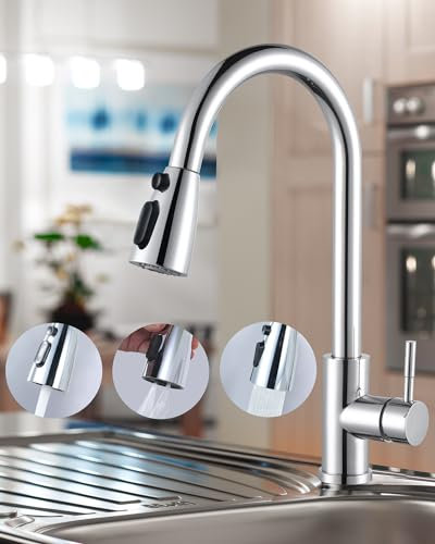 ARCORA Küchenarmatur Ausziehbar, Hochdruck Wasserhahn Küche 360° Schwenkbar Armatur Küche Aus Edelstahl Mischbatterie Küche Mit keramischer Kartusche auslaufsicher 3 Strahlarten Chrome
