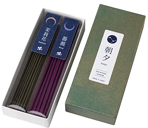 Asayu Japan Räucherstäbchen Blumig mit wenig Rauch, Hergestellt in Japan, 40g hochwertiges Doppelpack zur Entspannung - Blumiges Räucherwerk Set (Jasmin und Rose)