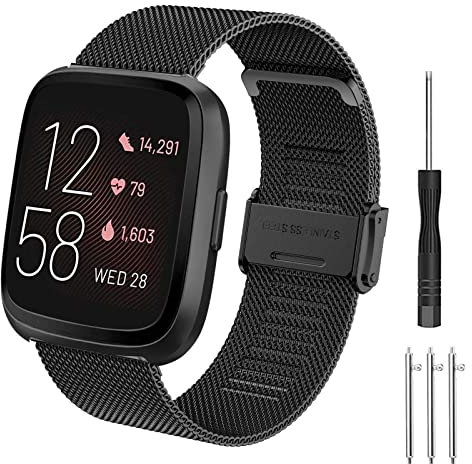 Hatolove Kompatibel Mit Fitbit Versa 2/Versa/Versa Lite Armband für Damen Herren - Mesh Gewebte Edelstahl Metall Uhrenarmband Ersatzband
