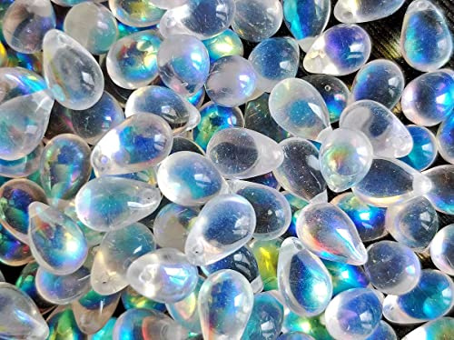50 pcs Teardrop Perlen 6x9 mm, Kristall AB, Tschechisches Glas