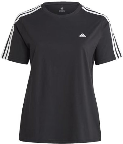 adidas Damen Essentials Slim 3-Stripes Tee (Plus Size), Black/White, XL Plus