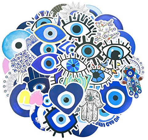 50 Stück Evil Eye Aufkleber Türkisches Auge Laptop Sticker Wasserdicht Ästhetisch Nazar Stiker für Wasserflasche Skateboard Scrapbooking Auto Motorrad Gitarre Koffer Gepäck Aufkleber