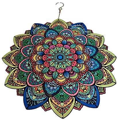 Mandala Windspinner für Hof und Garten, 3D Edelstahl Hängender Spinner für Outdoor & Indoor Dekorationen, 30,5 cm, 360 Grad Schwenkspinner