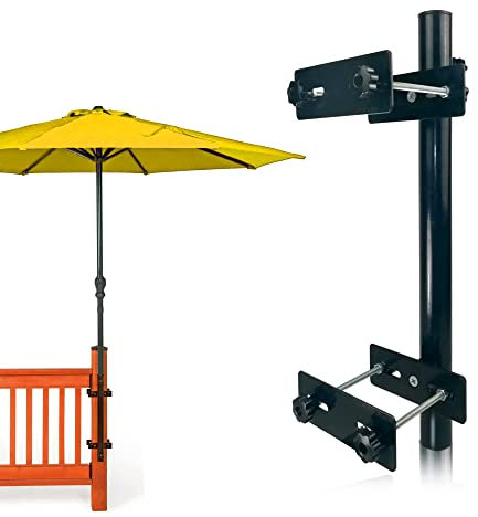 Terrassenschirmhalter, robuster Schirmhalter für Deck, Metall-Deckmontage, Schirmständer – stabiler Sockel für Geländer-montierte Deckklemmen mit Stange, maximiert Platz und Schatten. (Schwarz)