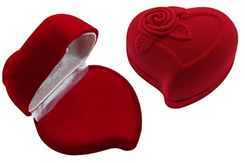 1 Ring-Etui in Herzform aus Samt mit Rosenverzierung Ringbox Schmucketui Schmuckdose Geschenkbox Variantenwahl, Größe:62 x 57 x 41 mm, Motiv:1 Ring | rot-weiß