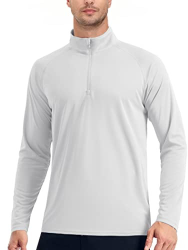 EKLENTSON Men's Long Sleeved Tops Casual Sport T-Shirts 1/4 Zip Quick Dry Shirts Fishing Walking Pullover,White,M