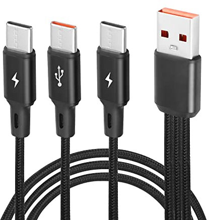 GELRHONR Cable divisor USB C, cable de carga trenzado de nailon 3 en 1 con 3 cables de 1,2 m, carga rápida de 5 A, compatible con móvil/Android y más (1,2 m)