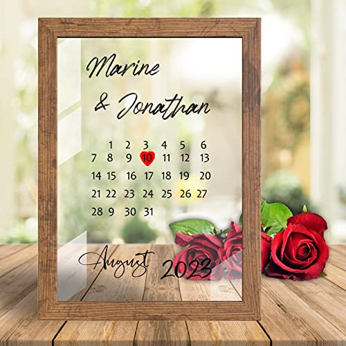 Cadre Calendrier À Personnaliser avec Le Prénom Et Date, Cadre Photo Personnalisable avec Votre Texte, Mariage Wedding Décoration, Etiquette Mariage Personnalisation De Mariage en Verre Acrylique