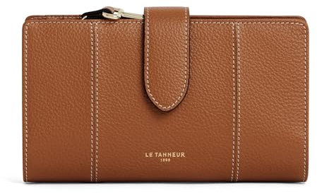 Le Tanneur, Portefeuille, Porte Monnaie, en Cuir grainé, Juliette, Femme, 4 Poches Plates, 18 Compartiments Cartes, Poche zippée Monnaie, Fermoir Bouton Pression à Rabat, Anti RFID, Porte Cartes