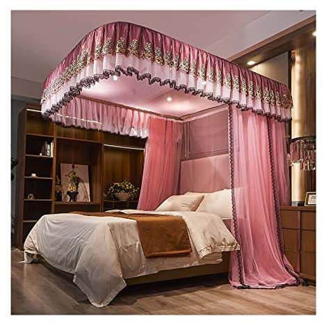 BUJOG Betthimmel, staubdichtes Moskitonetz, Schlafzimmer-Verdunkelungs-Betthimmel, Prinzessinnen-Zimmerdekoration, Bettvorhang, universell für alle Jahreszeiten (Größe: 180 x 200 x 200 cm)