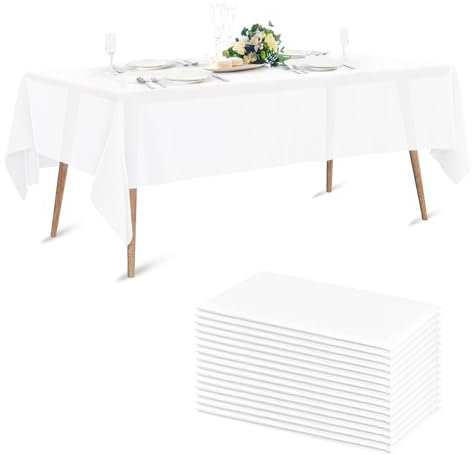 Luriseminger 10 Stück Einweg Tischdecke aus Kunststoff, 137 x 274 cm Wasserdicht Plastik Tischabdeckung Einweg Tischbezug Rechteckige Tischtücher für Hochzeit Party Geburtstag (weiß)