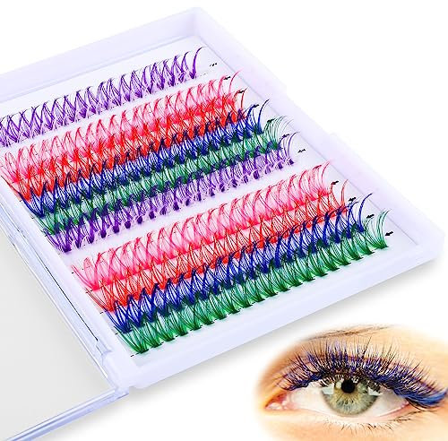 240pcs Faux Cils Colorés, 6 Couleurs Cils Colorés Extension Cils Colorés Réutilisable Pack de Faux Extensions de Cils pour Femmes Filles Bricolage Cosplay Fête Maquillage (40D-0,07D, 16mm)