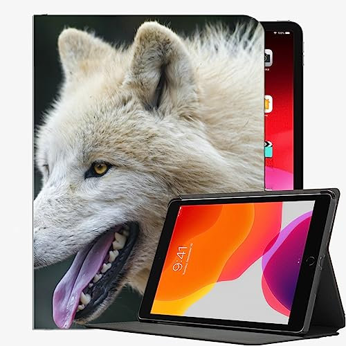 YENDOSTEEN Hülle für iPad 10.2 (9. Generation/8. Generation/7. Generation) mit stifthalter Auto Schlaf/Wach,Porträt Hund Weiß Frankreich Automatischem Schlaf/Aufwach