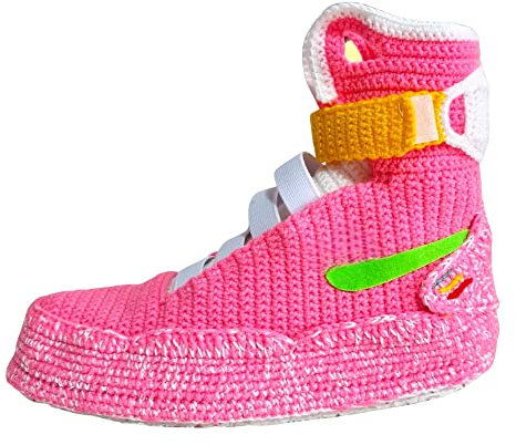 Zurück in die Zukunft Air Mag – individuelle Häkelhausschuhe – bequeme, ikonische und anpassbare Marty McFly Sneaker-Hausschuhe in Rosa