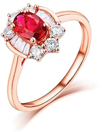 Ring Gold 750 Damen, Trauringe 18 Karat Roségold Rubin Taubenblutroter Rubin Im Ovalschliff Von 0,6 ct Komfort Fit Größe 49 (15.6)
