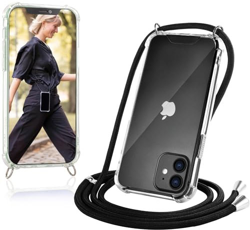JProtect für iPhone 12 Mini Hülle mit Band – Handyhülle zum Umhängen mit Band in Schwarz – Handykette iPhone 12 Mini Kordel Hülle mit Kette/Schnur – Schützendes Case