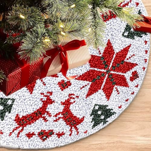 LDFHOIN Latch Hook Set Christmas Tree Skirt Latch Rug DIY Round Tapestry Rug for DIY Knotting Cross Stitch Set for Adults Craft Gifts Christmas Decorations 100 cm