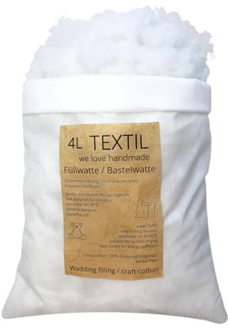 4L Textil Füllwatte hochflauschig Bastelwatte waschbar Füllmaterial Schneewatte Watte Füllstoff Kissen Polsterwatte Kissenfüllung (500)