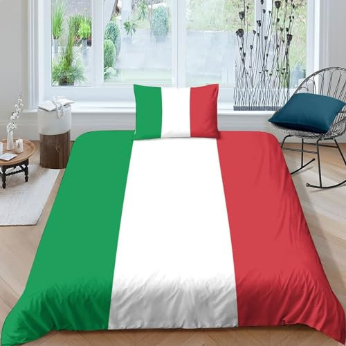 AAHARYA Flaggege von Italien 3D Bettwäsche Nationale Flaggege Erwachsener Kinder Bettwäsche Mit Bettbezug Und Kissenbezug, Digitaldruck 3D, Mikrofaser Single(135x200cm)