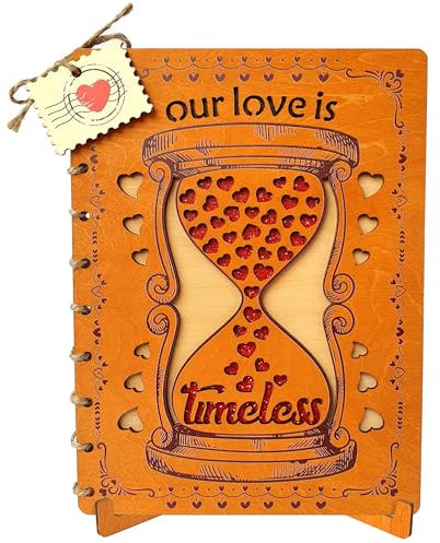 ONLANKET Sanduhr-Liebe-Glückwunschkarten aus Holz, 15,2 x 20,3 cm, Geburtstagskarte, Glückwunschkarte zum Jahrestag für Sie oder Ihn, romantische Karten für sie, Liebesjubiläumskarten für Ehefrau,