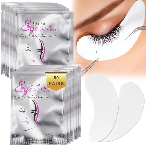 50 Paio Patch Ciglia,Cerotti Gel per Estensioni,Ciglia Eye Pads Occhio Gel Patch,Patch Extension Ciglia Cuscinetti per Gel per Occhi Eye Gel Pads-per Pro Salon Individual Extension Ciglia(Argentato)
