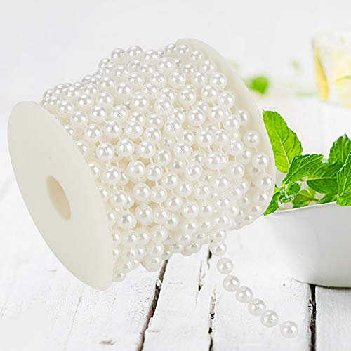 10m/roll Pearl Beads String Chain Garland, 8mm Artificial Pearls String Beads Chain Grinding Pearls Bead Chain Roll Pearl Wire Beads Garland String for DIY Wedding Craft Party Home Decoration (White)