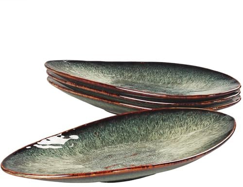 jinsongdafa Serving Platter Olives Plate Large Serving Tray, Set of 4, for Entertaining, Porcelain Trays for Platters, Salad, Plates, Serving,Appetizer - Microwave, Dishwasher Safe, Black 33.7 CM