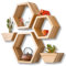 Holz-Set mit 6 Geometrischen Sechseckigen Schwebenden Regalen Zur Wandmontage mit Töpfen für die Aufbewahrung Im Bauernhaus, Heimdekoration, Wabenregale für die Wand, Holz, Wohnzimmer, Badezimmer, Küc