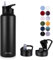MURBONE Insulated Water Bottle, 1.2L Stainless Steel Drink Flask with Straw, BPA Free, 2 Lids (Straw Lid and Spout Lid), Leakproof Double Walled Vacuum Water Bottle, Black