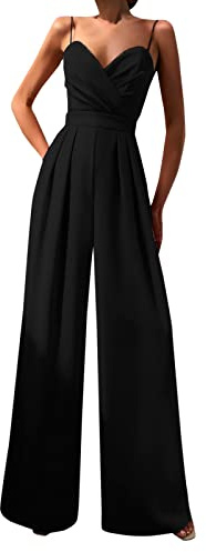 KBOPLEMQ Jumpsuit da Donna, Outfit da Cerimonia, Playsuit Estivo, Lungo, Elegante, con Gamba Larga, Romper Senza Maniche, Chic, Pantaloni a Tubo, Abito da Sera Estivo, Taglia Grande, O nero., XL