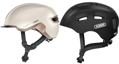 ABUS Urban Helm HUD-Y - mit magnetischem, aufladbarem LED-Rücklicht & Magnetverschluss & Fahrradhelm Youn-I 2.0 - mit Licht für Kinder, Jugendliche und Junge Erwachsene