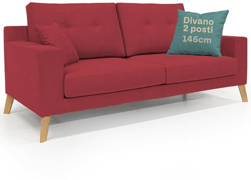 Sofas Store – Sofa Danish 146 cm mit weichen Rückenlehnen – 2-Sitzer-Sofa aus wasserdichtem Stoff für moderne Einrichtungen – rotes Sofa