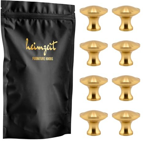 heimzeit Schrankknöpfe für Türen, Schubladen und Kommoden aus hochwertigem Aluminium [8 Stück, Rund Groß] Farbe: Gold, Stilvolles Design, Möbelknöpfe mit Einlochgriff und Schrauben