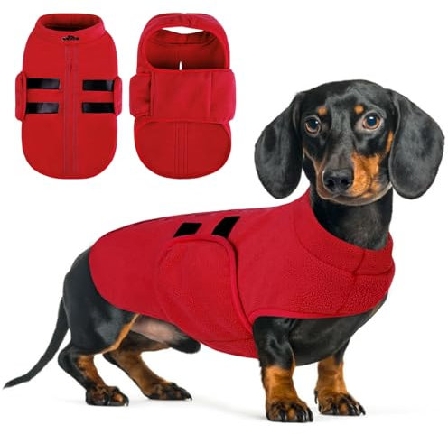 Queenmore Hundepullover Fleece Pullover Hundemantel Winter, Hundepullover Kleine Hunde,Hundeweste Wintermantel Hunddackel, Pullocver Chihuahua, Bulldog, Greyhound, Rot, S