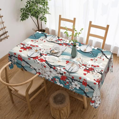Mexpekil Tovaglia giapponese con fiori di ciliegio, 137 x 183 cm, lavabile, impermeabile, antimacchia, decorativa, rettangolare, per interni ed esterni