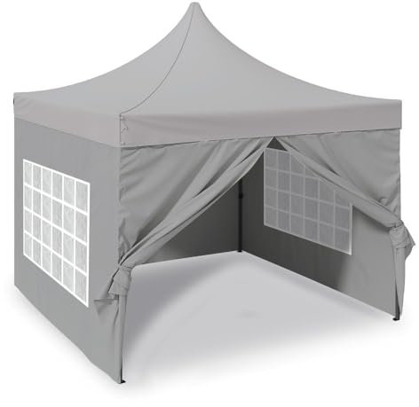 Jack Stonehouse Garden Pop Up Gazebo 2.5m x 2.5m Waterproof Party Marquee Tents With 4 Detachable Tear Resistant Sides And Windows Waterproof Silver Double PU Coated Layer Roof Heavy Duty Carry Bag.