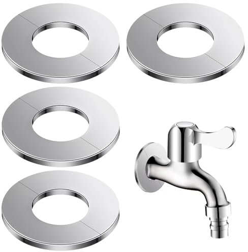 COMVASTARS 4Stück Edelstahl Rosetten Abdeckung Selbstklebende Dekorative Abdeckung Für Wasserhähne Geteilter Flansch,Wasserhahn-Abdeckung,Bekorative Abdeckungen Für Rohre,ID 43mm/OD 100mmRund(Silber)