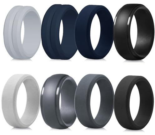 Hernin 8 Stück Silikon Ehering Herren Silikon Eheringe für Männer Frauen Silikon Bänder Ring Silikon Hochzeitsring für Herren Fingerringe Sportringe Herren Silikon Ringe Set Fitness Accessories (62)