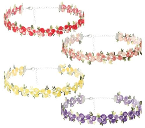 QEXUJOW Schmuck-Sets in Bijouterie Schmuckset Tattoo Halskette Elastisch Stretch Halskette Ring Armband Vintage Henna Vintage Stickerei Halsband (4 Stück)