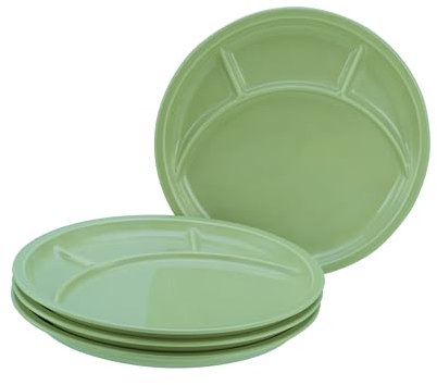 CreaTable, 22985, Serie Universal Fondueteller Grün, 4-teiliges Geschirrset für 4 Personen, Fondueteller aus Porzellan, spülmaschinen- und mikrowellengeeignet, Made in Europe